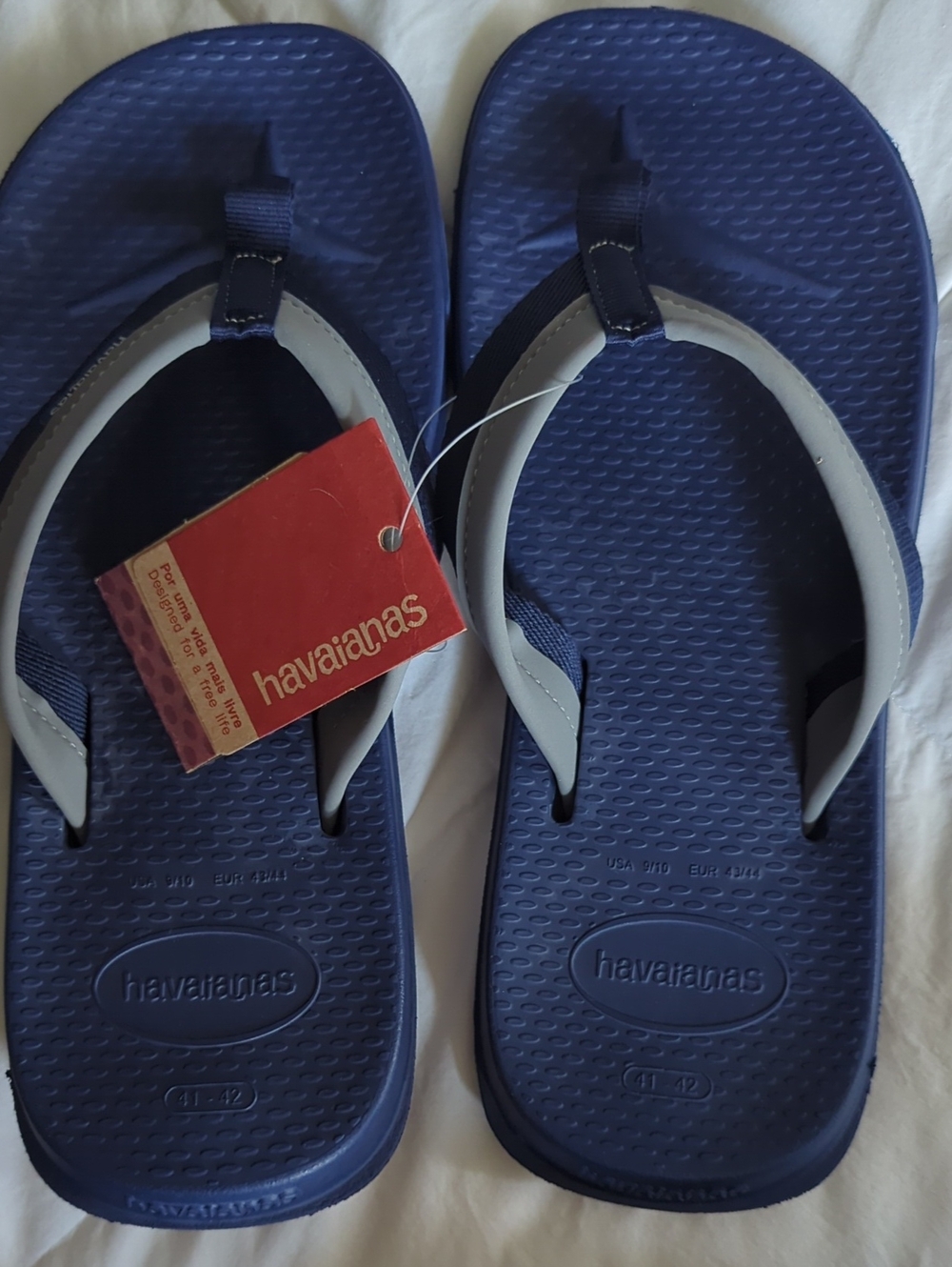 Havaianas Navy Blue Flip Flops with Light Gray Straps